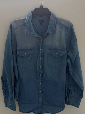torrid Ombre Washed Denim Button-Front Shirt - Blue